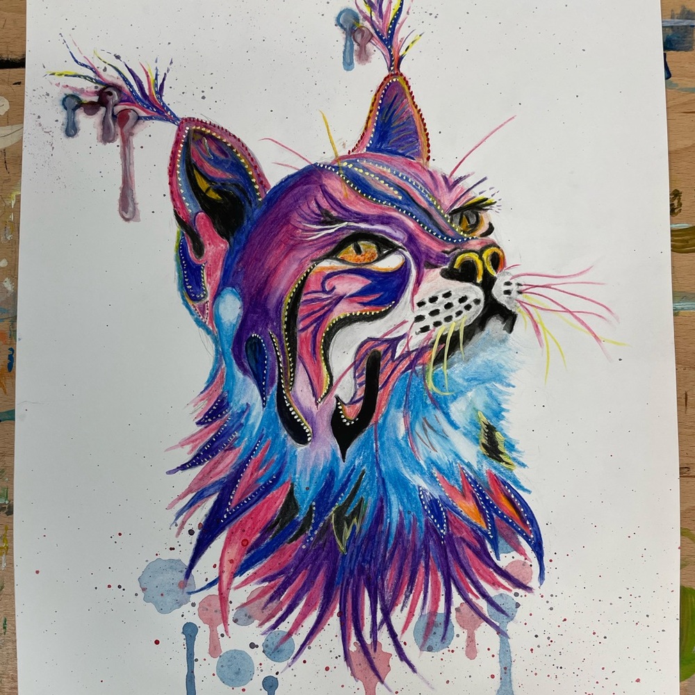 Handmade water color pencils painting with frame